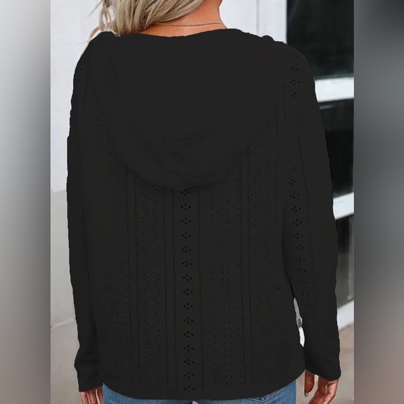 Drawstring Eyelet Long Sleeve Hoodie - Picture 5 of 7